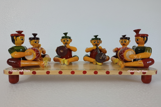 Etikopaka GI Tagged Wooden Folk Band Set - Natural Dye Lacware Musician Figurines Andhra Pradesh