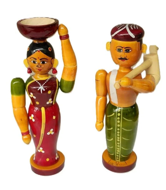 Etikopaka GI Tagged Wooden Village Couple Figurines - Natural Dye Lacware Andhra Pradesh Handicraft-ArtyCraftz.com