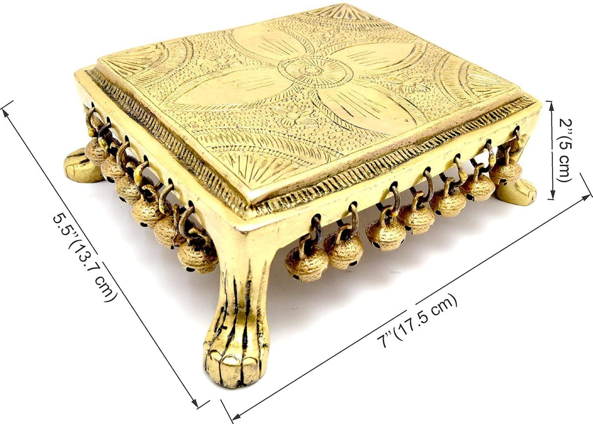 Exquisite 4-Petal Engraved Brass Chowki with Bells-ArtyCraftz.com