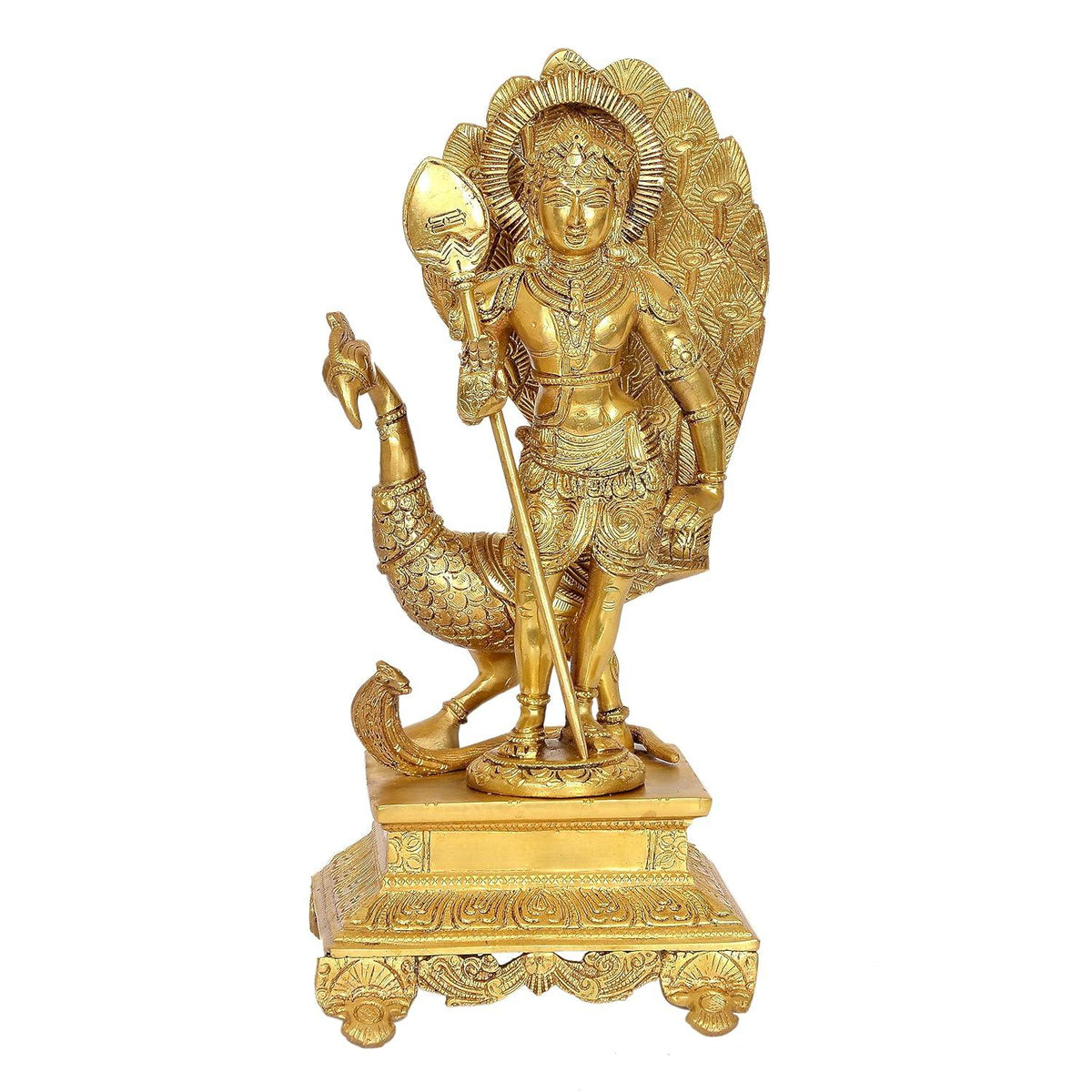 Exquisite Brass Palani Murugan with Peacock Statue-ArtyCraftz.com