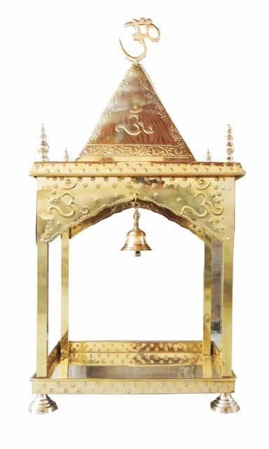 Exquisite Brass Temple with Triangle Dome and Built-in Bell-ArtyCraftz.com