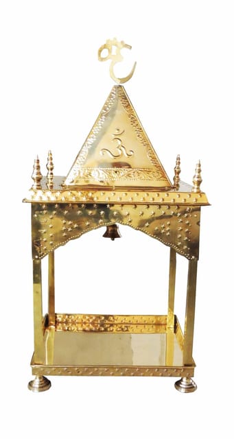 Exquisite Brass Temple with Triangle Dome and Built-in Bell-ArtyCraftz.com