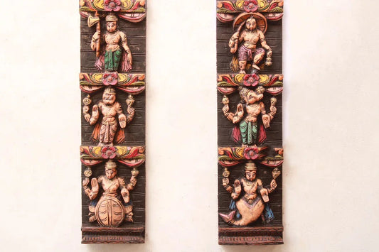 Exquisite Hand-Carved Depiction of Vishnu's Dasavathara Vertical Wall Panel-ArtyCraftz.com