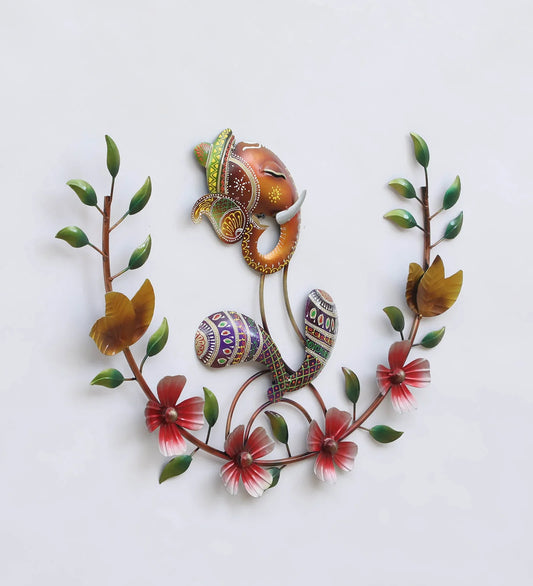 Floral Ganesha Metal Wall Art-ArtyCraftz.com