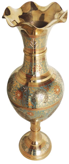 Floral and Peacock Motif Floral Brass Floor Vase-ArtyCraftz.com
