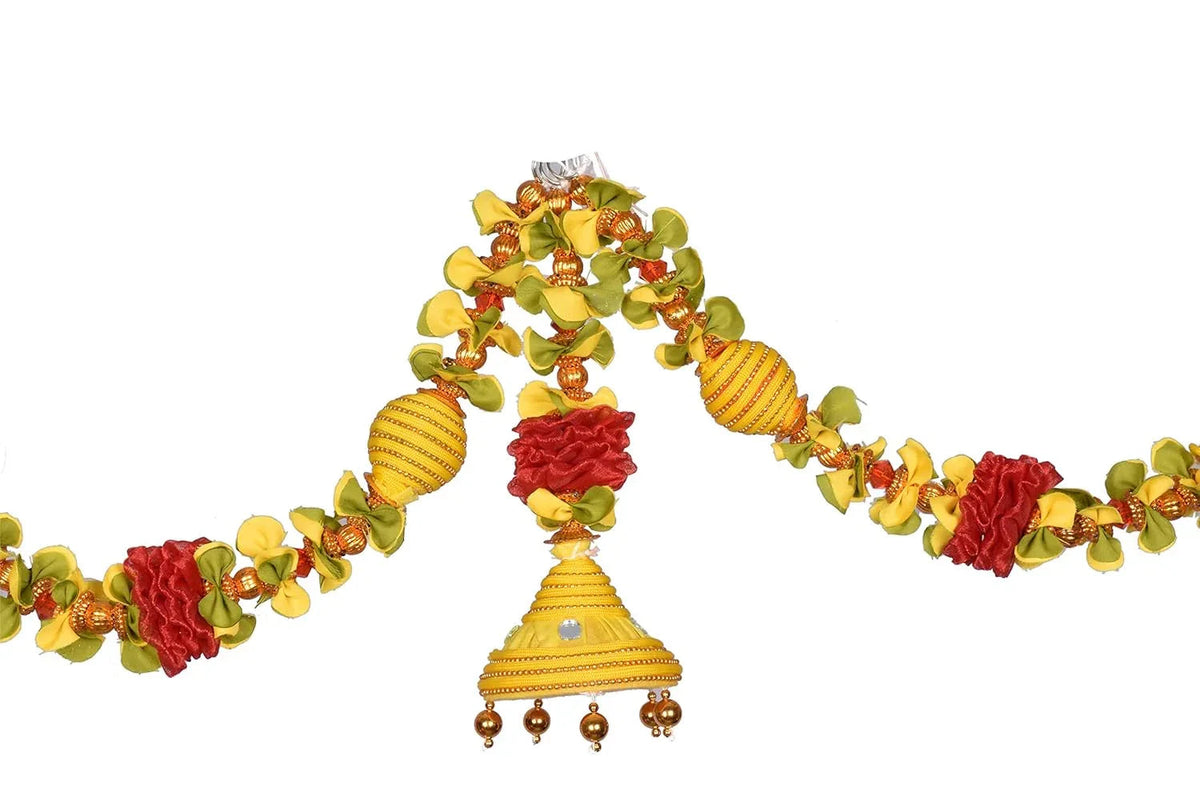Flower, big Zari bead and Jhumka Doorway Thoran-ArtyCraftz.com