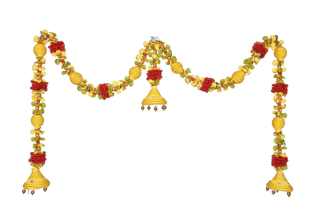Flower, big Zari bead and Jhumka Doorway Thoran-ArtyCraftz.com