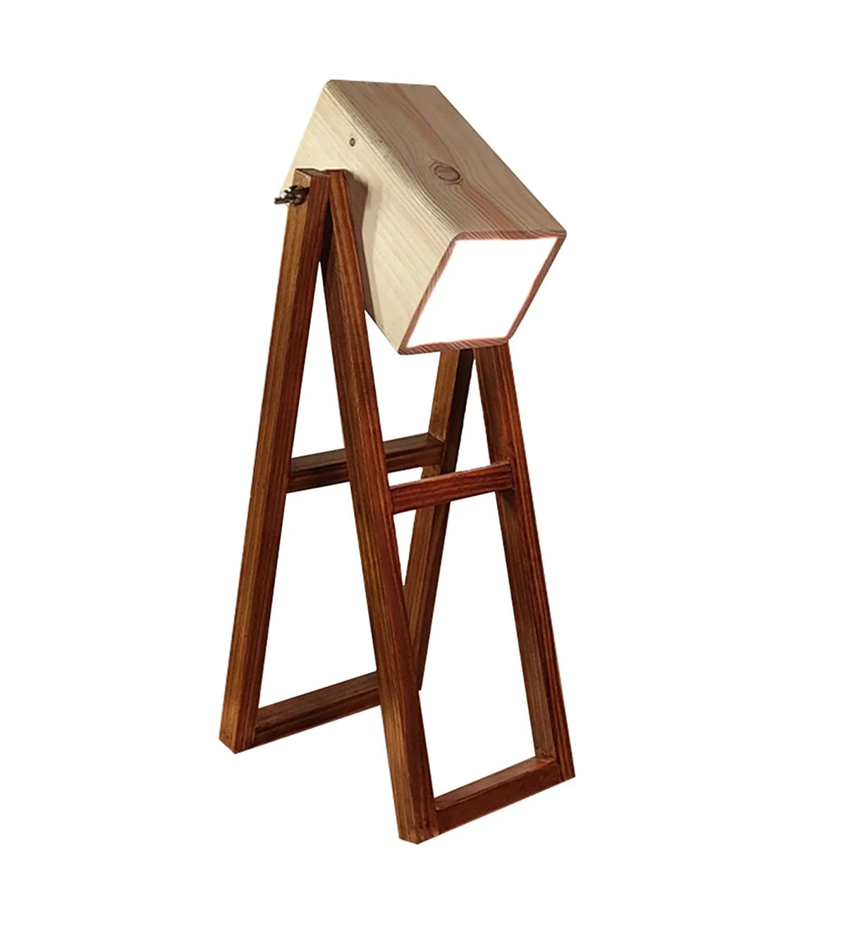 Focal Brown Wooden Table Lamp with Beige Wooden Lampshade In White Background