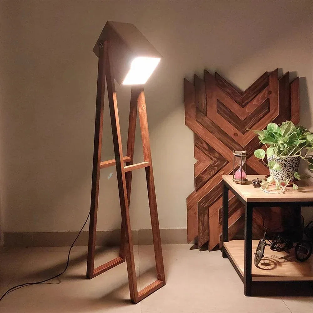 Focal Wooden Floor Lamp with Beige Lampshade - ArtyCraftz.com