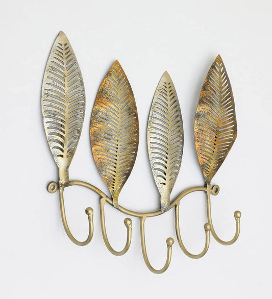 Four Ginko Leaf Metal Wall Hooks