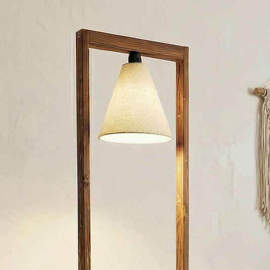 Gabrielle Wooden Floor Lamp with Brown Base and Jute Fabric Lampshade