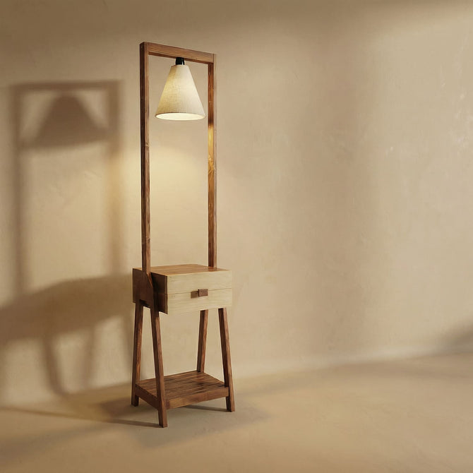 Gabrielle Wooden Floor Lamp with Brown Base and Jute Fabric Lampshade