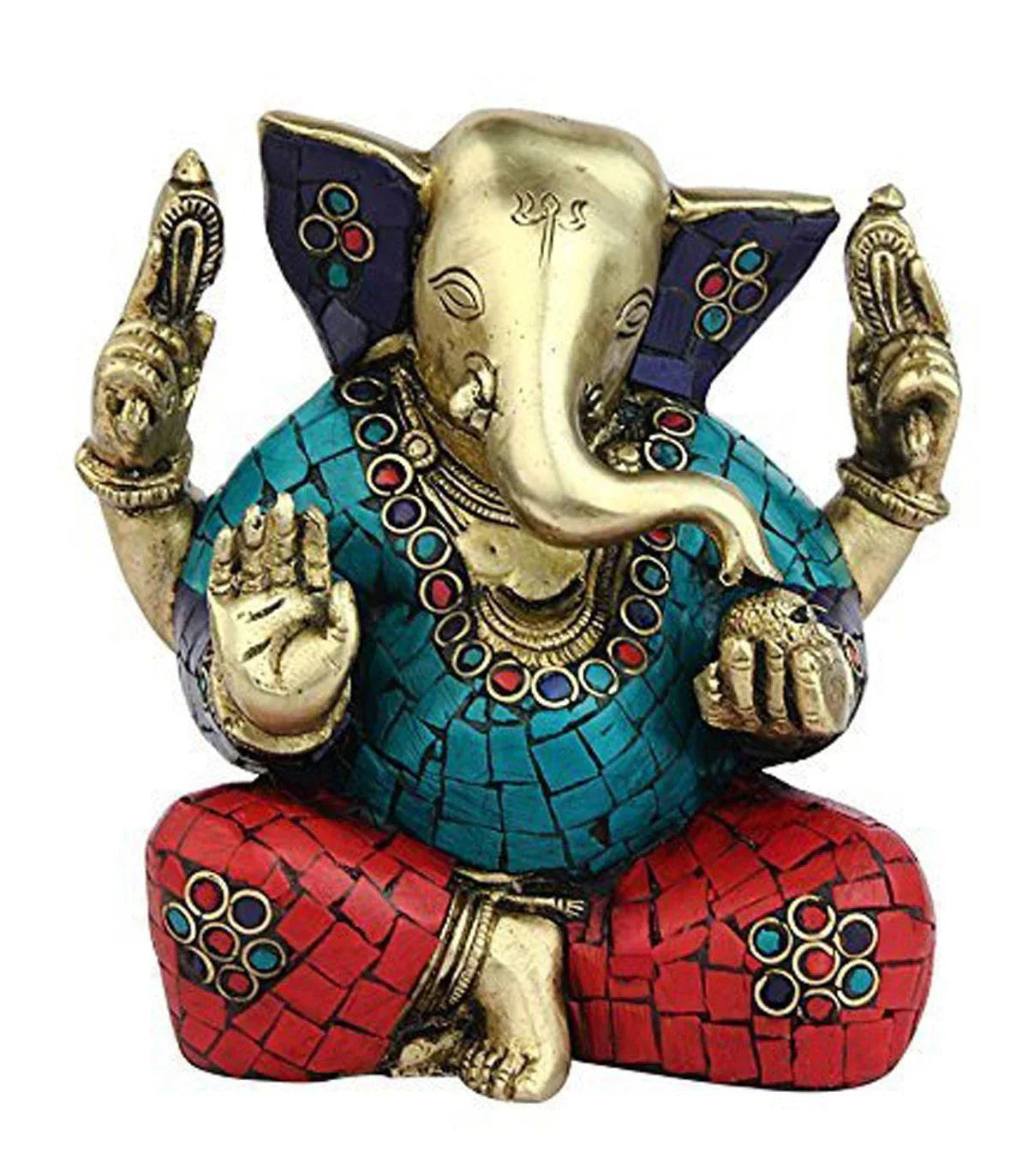 Ganesh Murti Idol Statue Statue - Turquoise Coral Color - Stone Base (5 Inches Height x 3 Inches Width) - ArtyCraftz.com