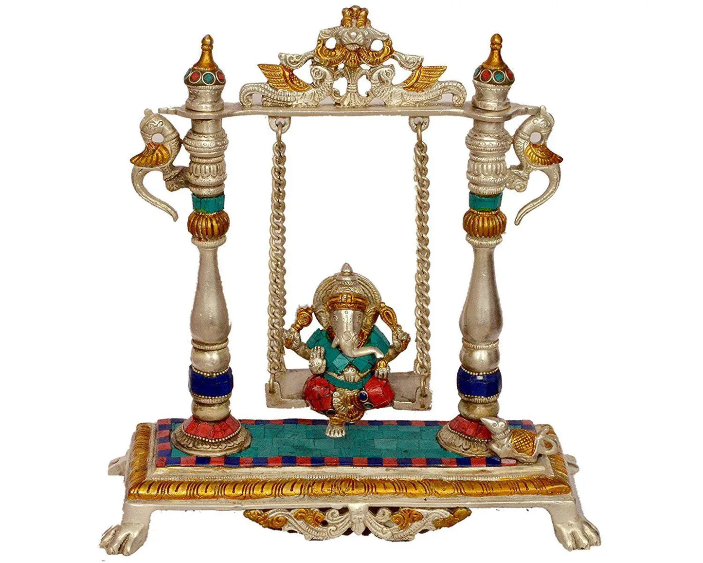 Ganesh Swing Brass Idol Statue Height 11.8 inches - ArtyCraftz.com