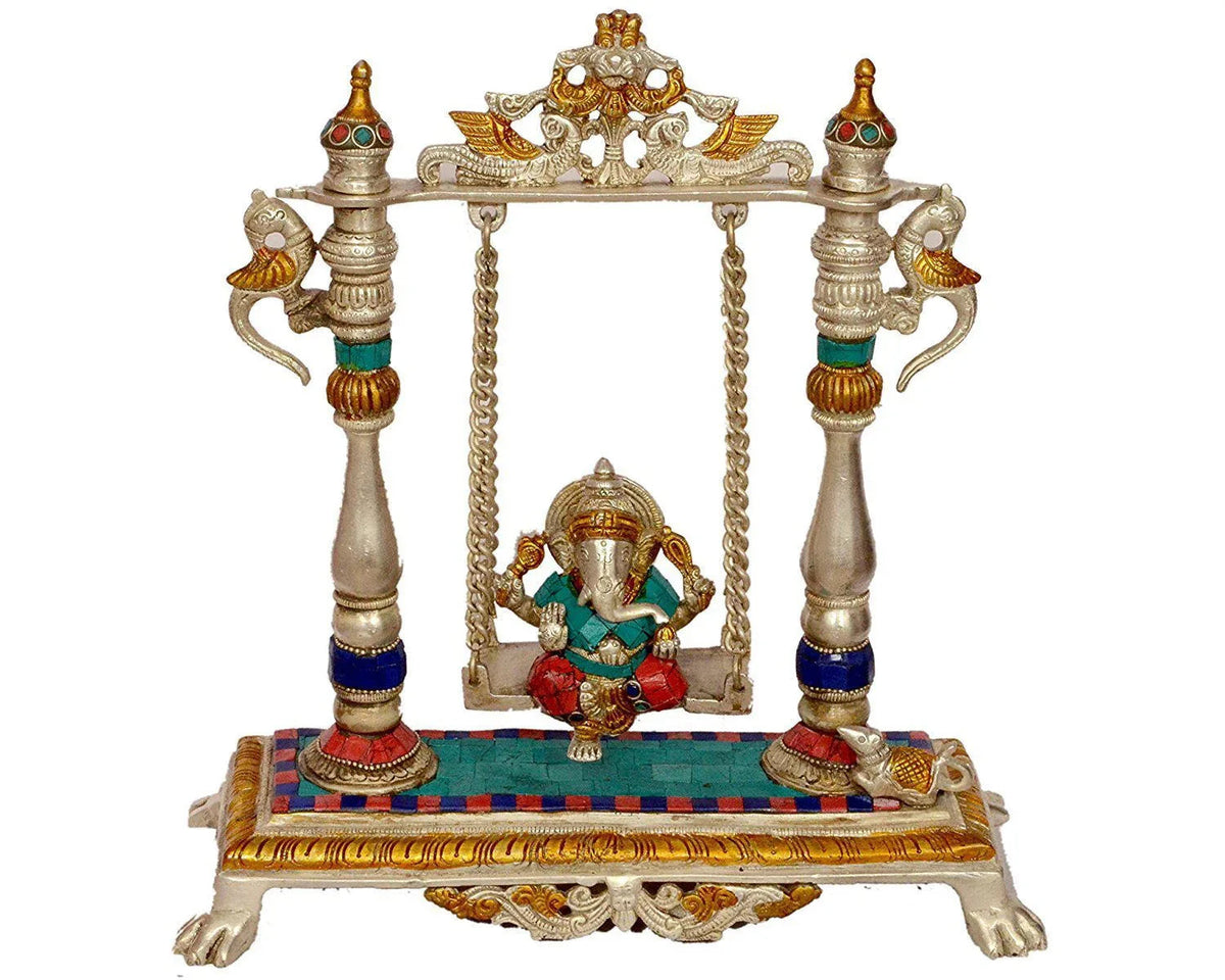 Ganesh Swing Brass Idol Statue Height 11.8 inches - ArtyCraftz.com