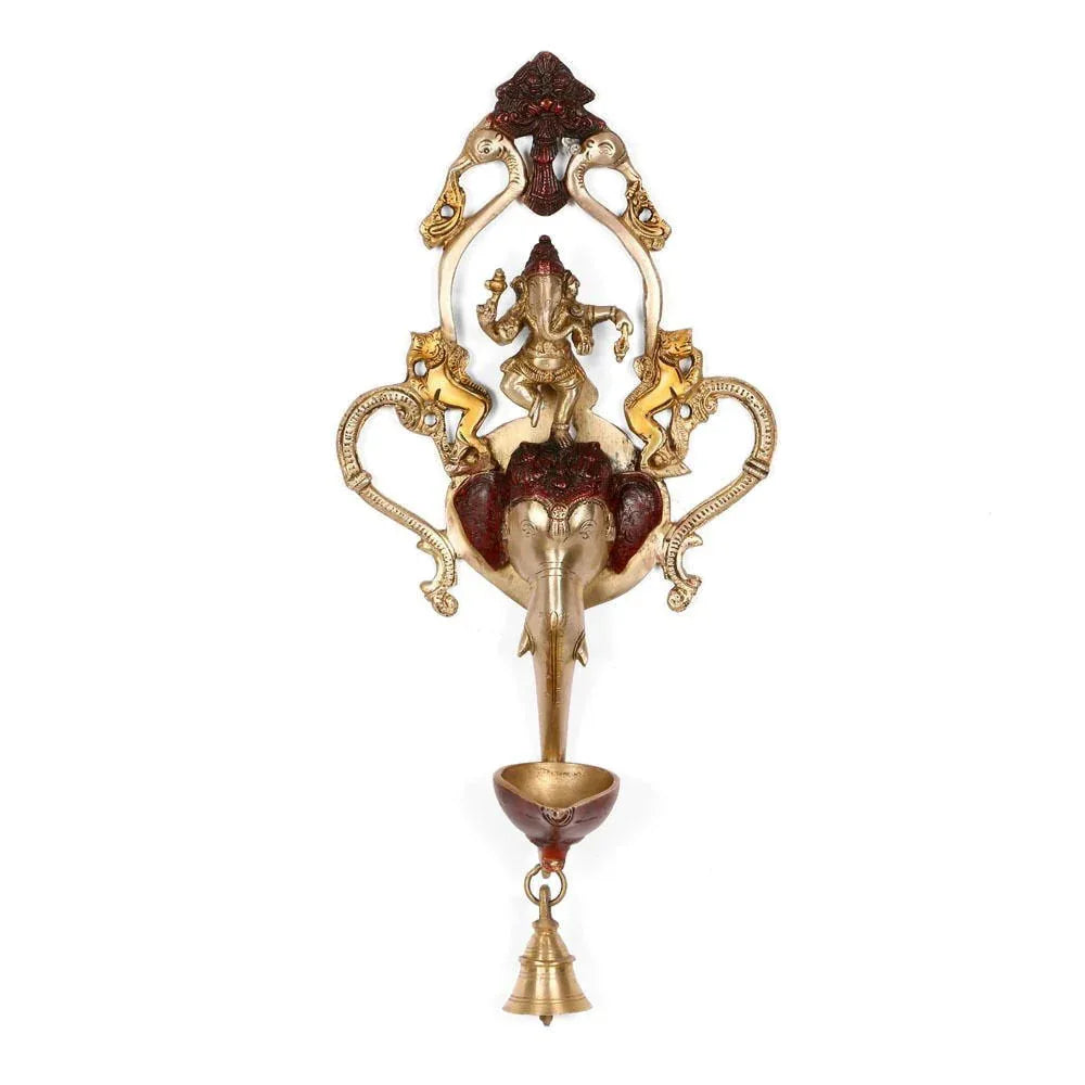 Ganesha Design Spiritual Brass Bell Oil Diya Lamp - ArtyCraftz.com