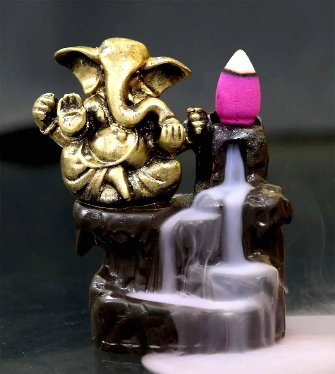 Ganesha Smoke Fountain Lord Ganeshji Cone Holder Decorative Showpiece Idol Fountain Statue with Free 10 Back Flow Cones Home Decor,Diwali Gifts, showpiece,Royal,Unique - ArtyCraftz.com