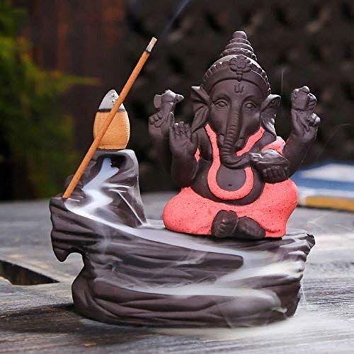 Ganesha Smoke Fountain Lord Ganeshji Cone Holder Decorative Showpiece Idol Fountain Statue with Free 10 Back Flow Cones Home Decor,Diwali Gifts, showpiece,Royal,Unique (Orange) - ArtyCraftz.com