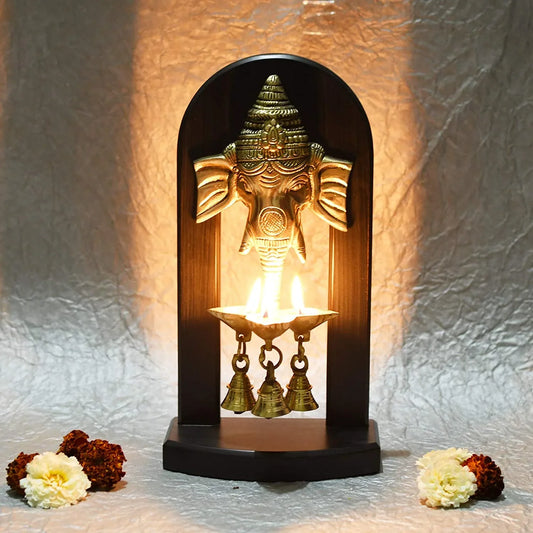 Brass Ganesha wall hanging diya with bells-ArtyCraftz.com