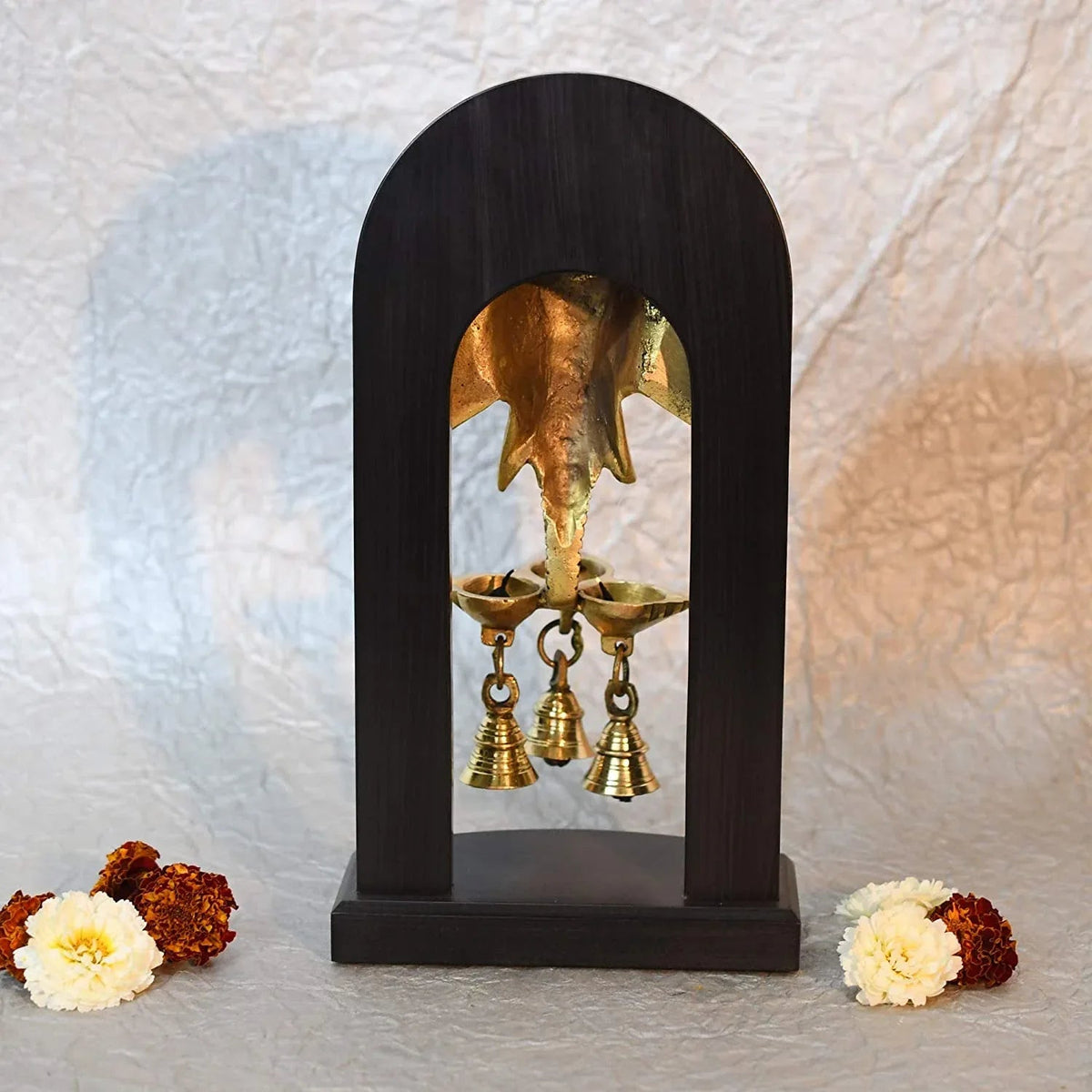Brass Ganesha wall hanging diya with bells-ArtyCraftz.com