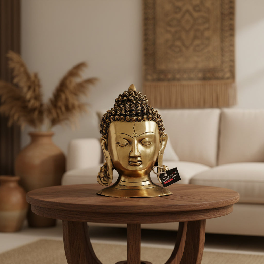 Gautam Buddha Face Wall Hanging Made of Brass - ArtyCraftz.com