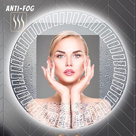 Geometric Backlit LED Bathroom Round Mirror-ArtyCraftz.com