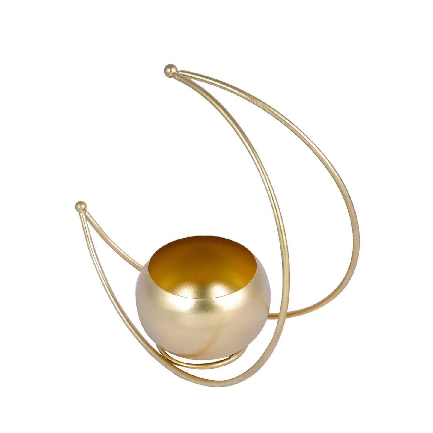 Metal Geometric Design Moon Vase with Gold Finish