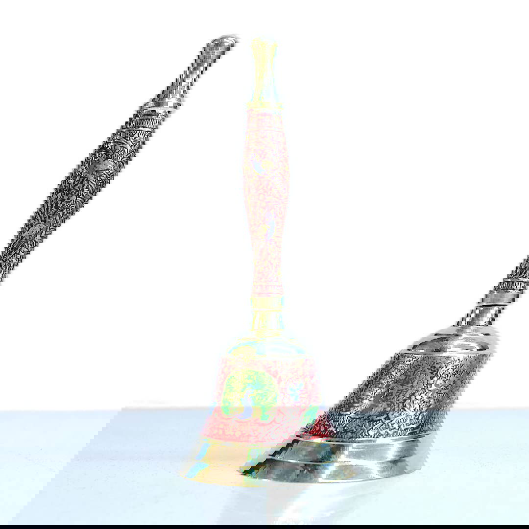 Pure Brass Puja Bell Meena/Enamel Design | Pooja Ghanti/Ghanta for Home and Temple | Prayer Bell | Pooja Mandir Bell - ArtyCraftz.com