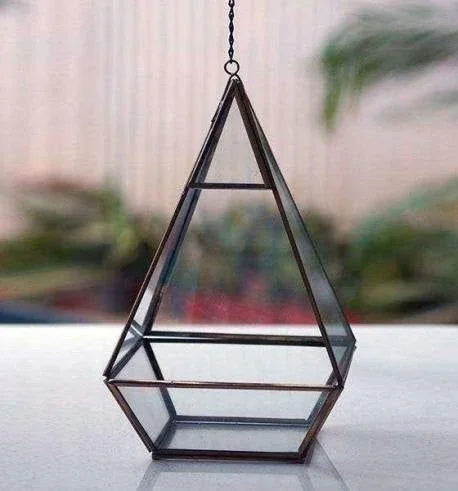 Glass and Metal Triangle Shaped Terrarium for Small Indoor Plants - ArtyCraftz.com