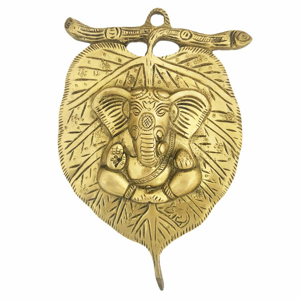 God Sri Ganesha on Patta (Leaf) Brass Wall Hanging Showpiece - Puja Room, Meditation, Prayer, Office, Business, Temple, Home Decor Gift Collection Item - ArtyCraftz.com
