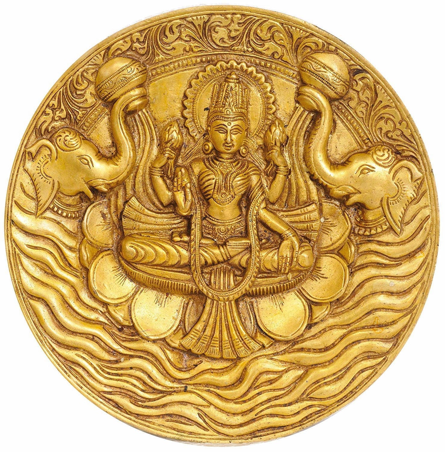 Goddess Lakshmi Wall Hanging Plate Brass Statue - ArtyCraftz.com