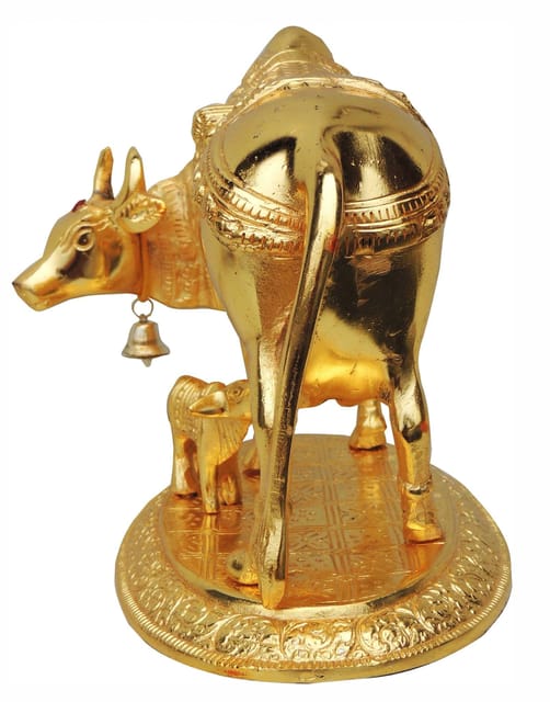 Gold-Tone Aluminium Cow and Calf Statue with Intricate Traditional Embossed Details-artycraftz.com
