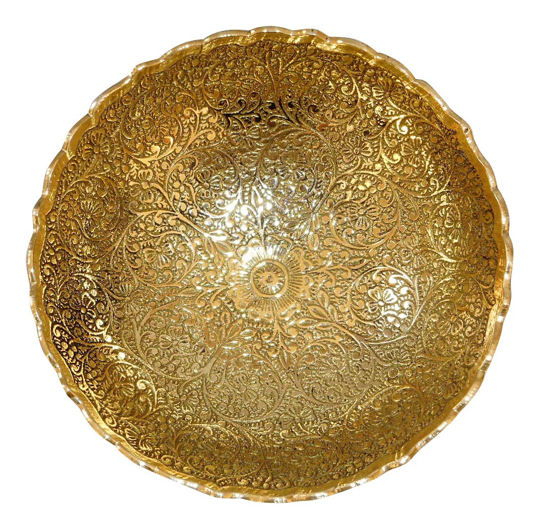 Gold Finish Engraved Serving & Pooja Bowl-ArtyCraftz.com