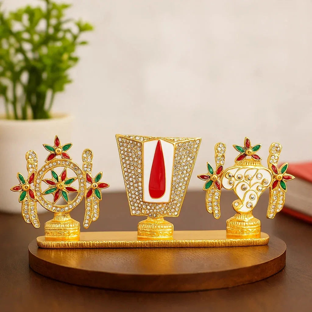 Gold Plated Tirupati Balaji Namam Shankh Chakra Idol-ArtyCraftz.com