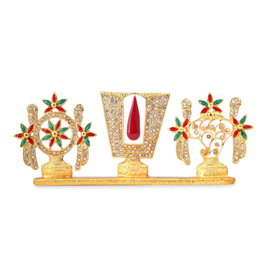 Gold Plated Tirupati Balaji Namam Shankh Chakra Idol-ArtyCraftz.com