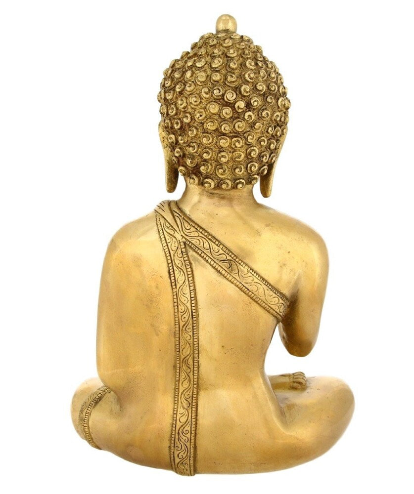 Golden Brass Lord Buddha In Abhaya Mudra statue