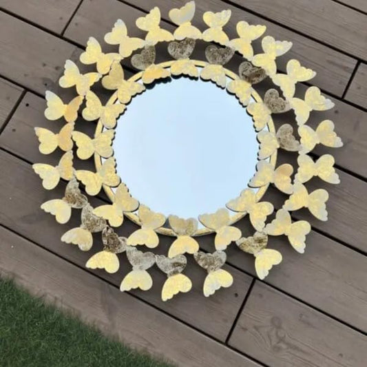 Golden Butterfly Wall Mirror – Luxury Decorative Round Mirror Wall-ArtyCraftz.com