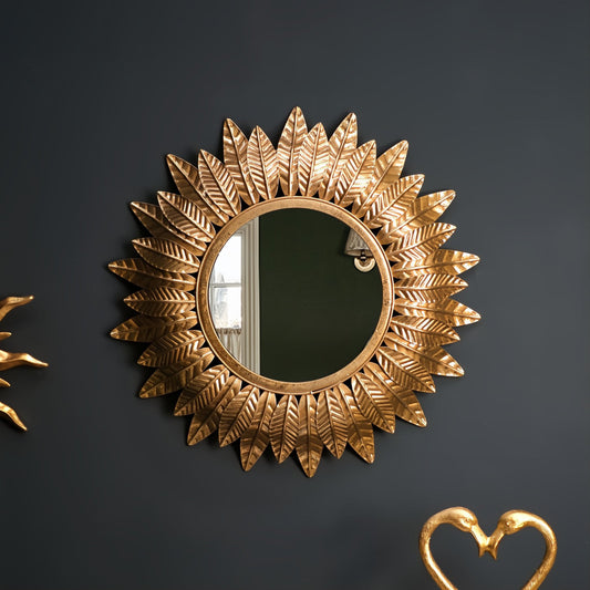 Golden Leaf Sunburst Wall Mirror Main Image-ArtyCraftz.com