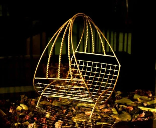 Golden Metal Mesh Ring Hamper Basket