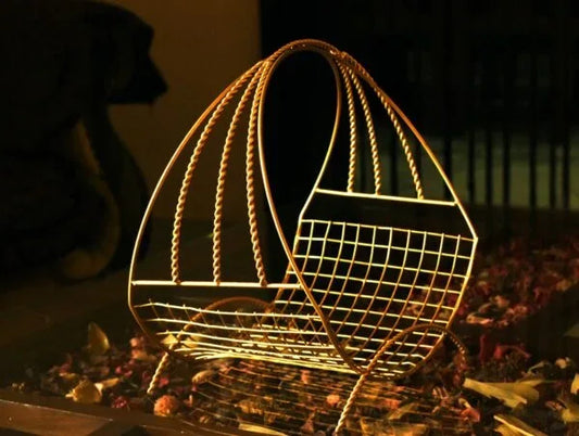 Golden Metal Mesh Ring Hamper Basket