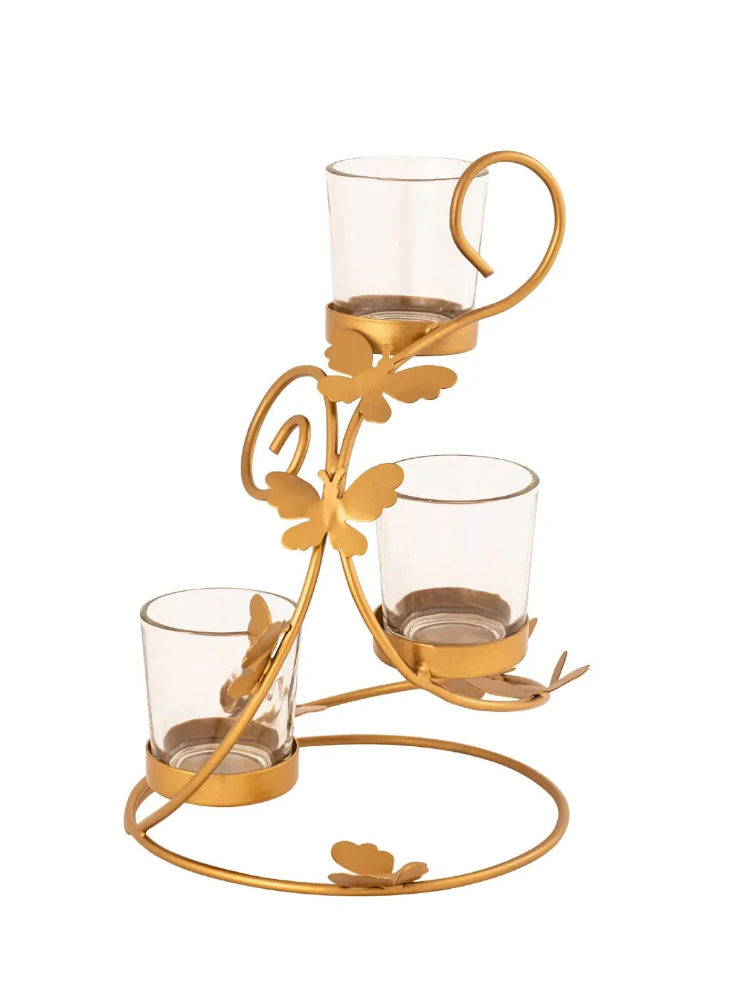 Golden Metal T Light candle Holder with Butterflies