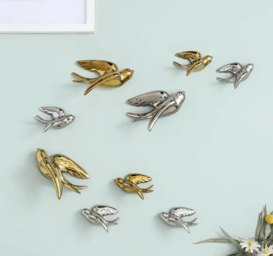 Golden & Silver Flying Swallows Wall Art Set main image-ArtyCraftz.com