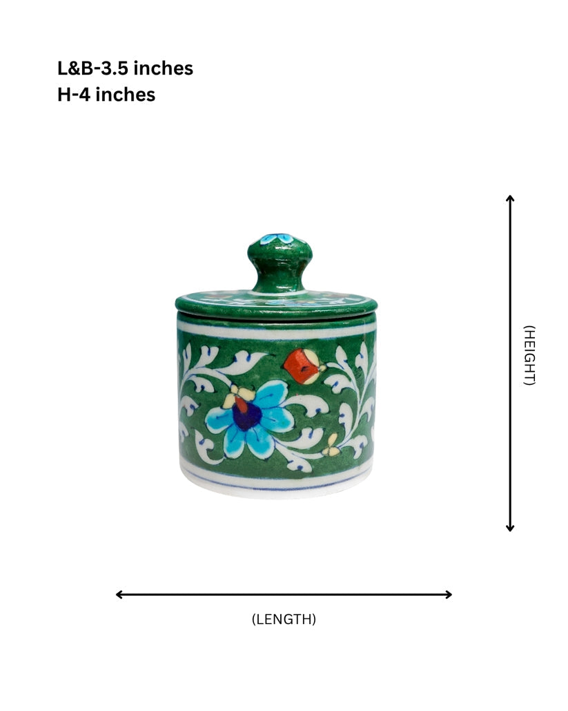 Green Blue Pottery Lidded Jar-ArtyCraftz.com