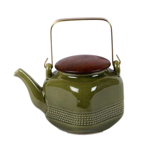 Green Ceramic Tea Pot for Kitchen Accessories - Full View