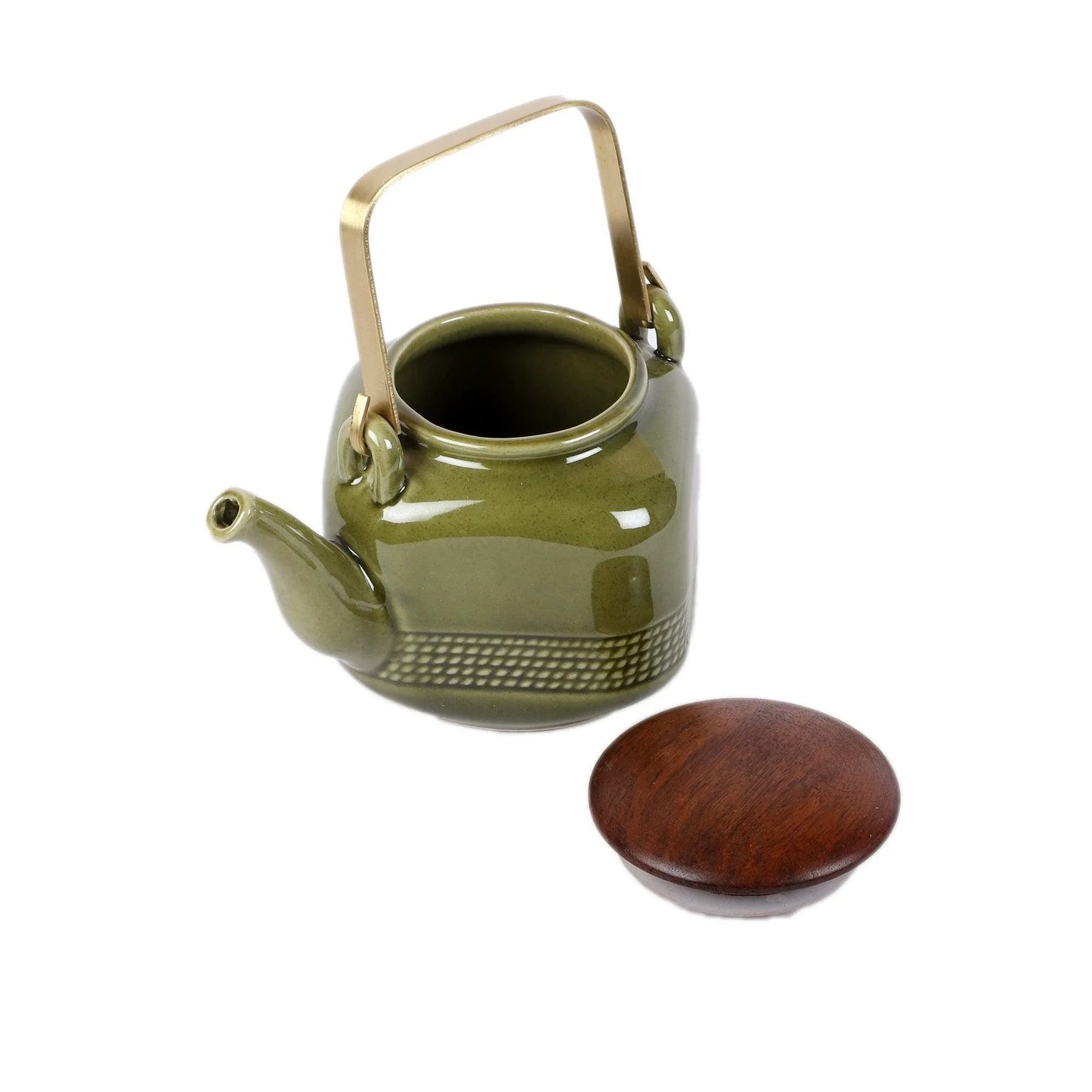 Green Ceramic Tea Pot for Kitchen Accessories with Lid
