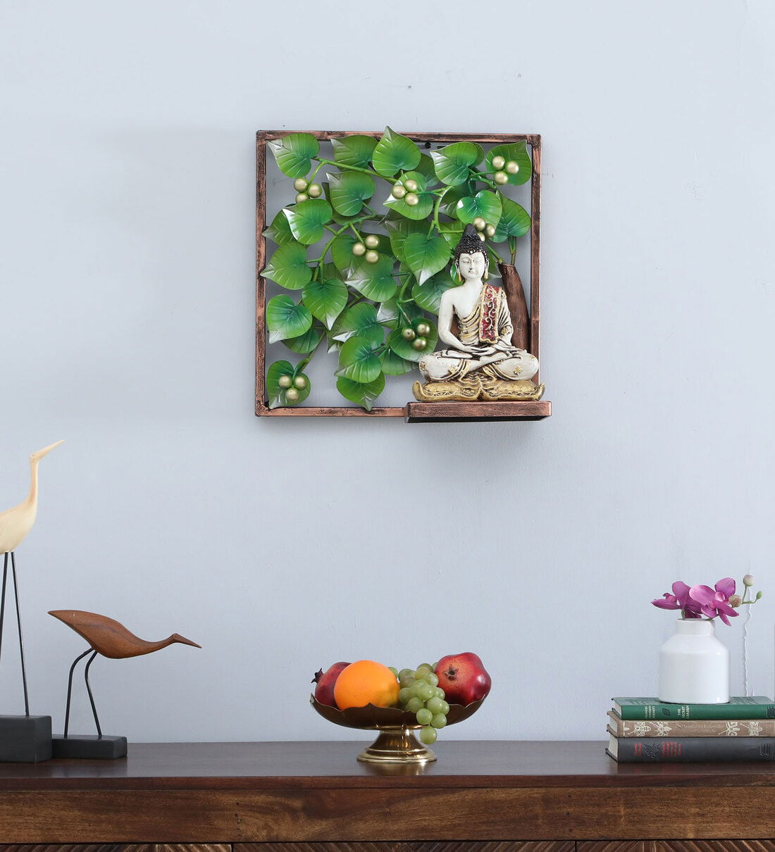 Green Iron Pepal Tree With Buddha Wall Art - ArtyCraftz.com