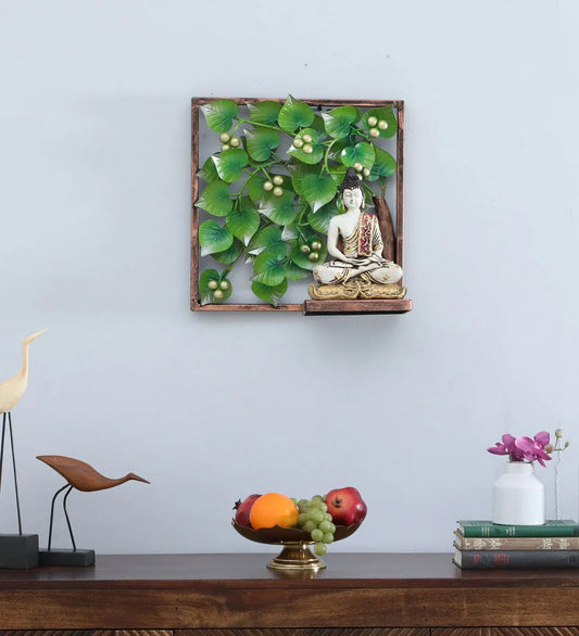 Green Iron Pepal Tree With Buddha Wall Art - ArtyCraftz.com