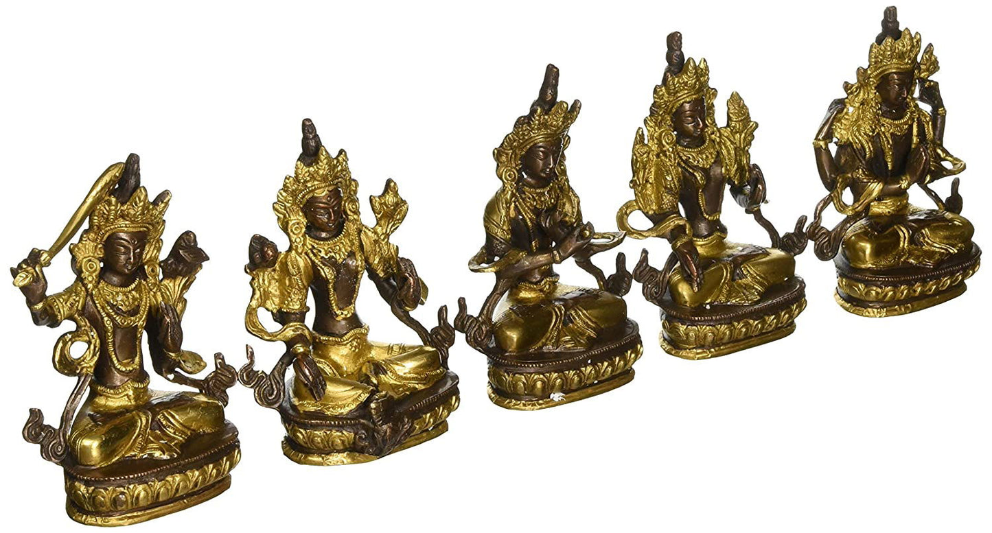 Green Tara, Manjushri, Chenrezig, Vajradhara White Tara (Set of 5 Idol) - Brass Statue - ArtyCraftz.com