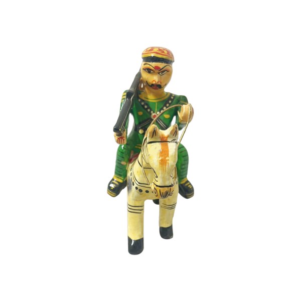 Kondapalli Horse Rider Wooden Figurine 5 Inch | Handcrafted Traditional Decor Showpiece