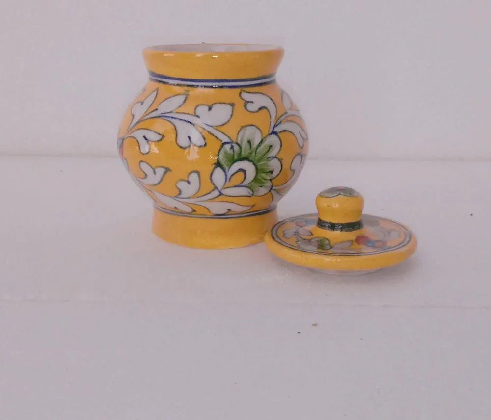 Hand-Painted Multi-Utility Storage Ceramic Jars 3 Inches Yellow Color - ArtyCraftz.com